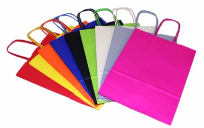 Papiertragetaschen Komfort-Color aus Kraftpapier mit mit gedrehter Papierkordel